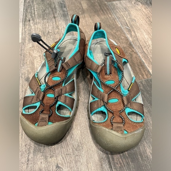 Keen Venice H2 suede Leather Dark Earth/Caribbean Sea 7.5/38 Sport Water sandal - Picture 1 of 7